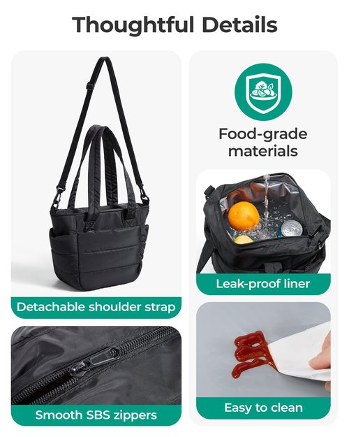 BAGSMART Lunch Bag Women Small Insulated Tote with Lunch Compartment Quilted Lightweight Puffy Tote Bag for Work, Travel, Outdoor, Camel