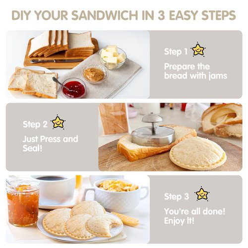 Sandwich Cutters and Sealer Uncrustables Maker Stainless Steel 3.5inch Sandwich Bread Cutter Great for Lunchbox and Bento Box