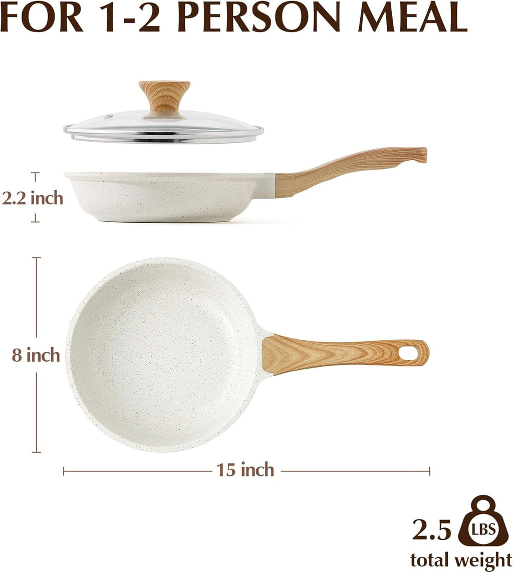 SENSARTE Nonstick Ceramic Frying Pan - Induction Compatible Chef's Skillet with Lid | 8-12.5 Inch Sizes, PFAS-Free