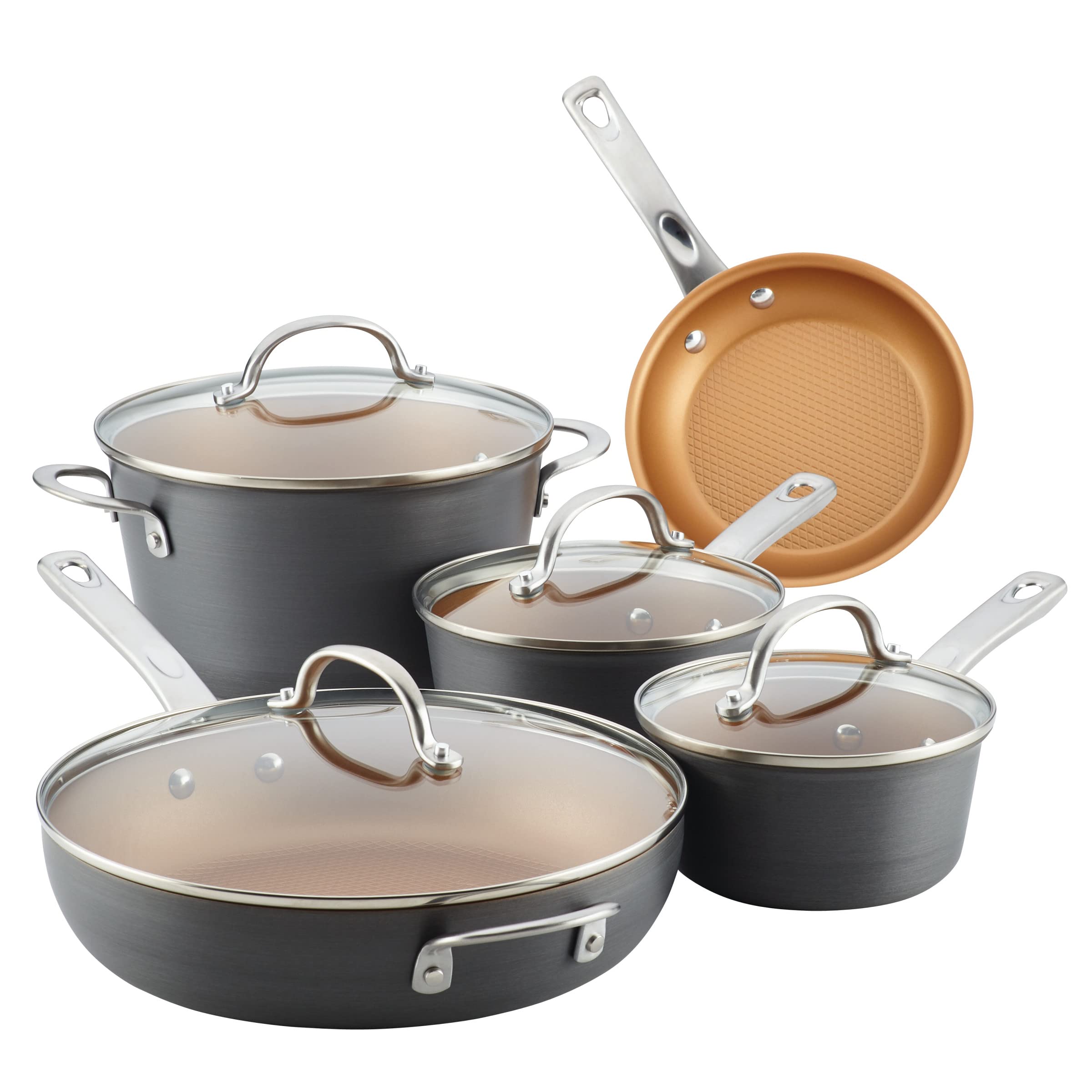 Ayesha Curry Kitchenware Ayesha Curry Home Collection Hard Anodized Nonstick Cookware Pots and Pans Set, 9 Piece, Charcoal Gray