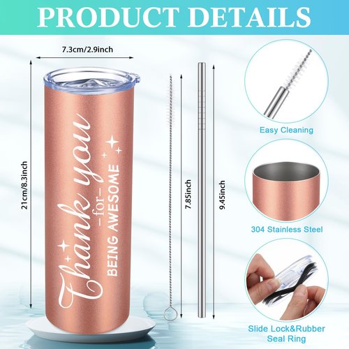 Sieral Thank You Gifts Appreciation Tumbler Employee Thank You for Being Awesome Stainless Steel Travel Tumbler 20 oz Graduation Gift Father Friends Mom Wife Coworker Women Men(Bright Colors,12 Sets)