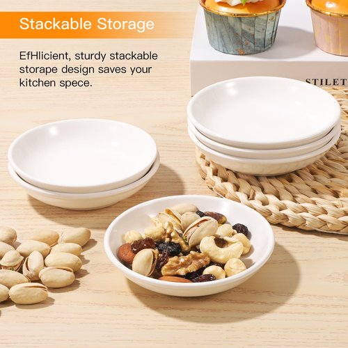 CQSYWQING 6 Pcs Ceramic Dipping Sauce Dish Set - Small Condiment Bowls for Soy Sauce Dish, Sushi, Ketchup, Snacks - Perfect for Parties, Restaurants, Home - Durable Ceramic - Dishwasher Safe