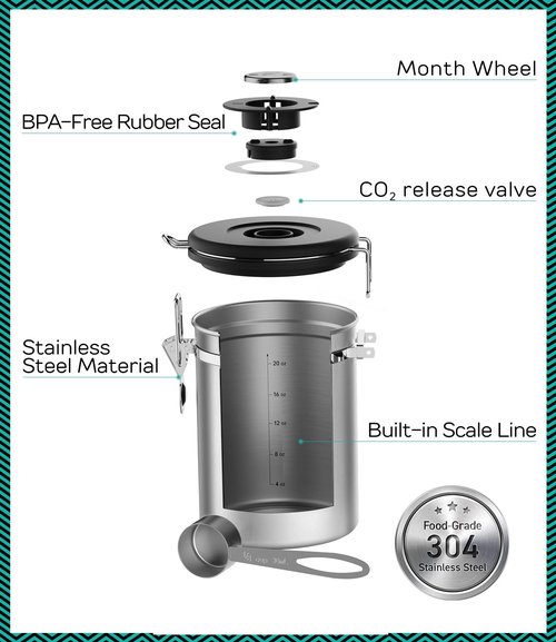 Coffee Gator Coffee Canister, 2pack 22oz Airtight Stainless Steel Kitchen Food Storage Container with Date Tracker, Scoop for Sugar, Grounds, Beans,Tea, Cereal, Flour, Cookies Jars - Gray&Silver