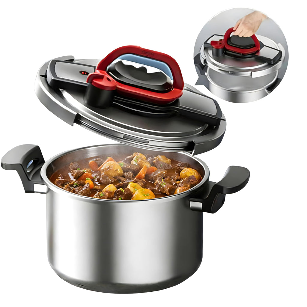 Stovetop 304 Stainless Steel Pressure Cooker, One-hand Easy Handle Lid, 3 PSI Setting, 6 Safety Systems, Dishwasher Safe, Olla de Presion, Works for All Cooktops (6.9 QT)