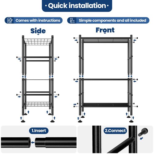 Abiglifty Storage Shelves, 3-Tier Metal Shelving, Wire Shelving with Adjustable Leveling Feet, Shelf Organizer for Bathroom, Closet, Garage