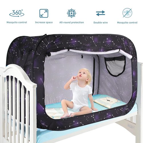 Poray Pop Up Baby Bed Tent Privacy Tent for Toddler Sleeping with 2 Zipper Doors,Breathable Mesh Windows and Portable Carry Bag (Starry Constellation)