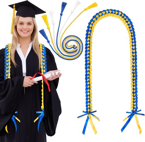 FYSUIMU Graduation Leis - 4 Pcs Blue, Gold & White Honor Cords with Tassels | Perfect for College & High School Grad Parties