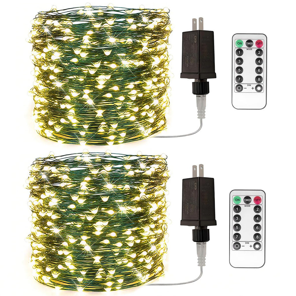 RESNICE 2 Pack Green Wire Fairy Lights Plug in 66Ft 200 LED Warm White Twinkle Lights LED String Lights with Remote for Christmas Tree Bedroom Living Room Wall Patio Party Decoration