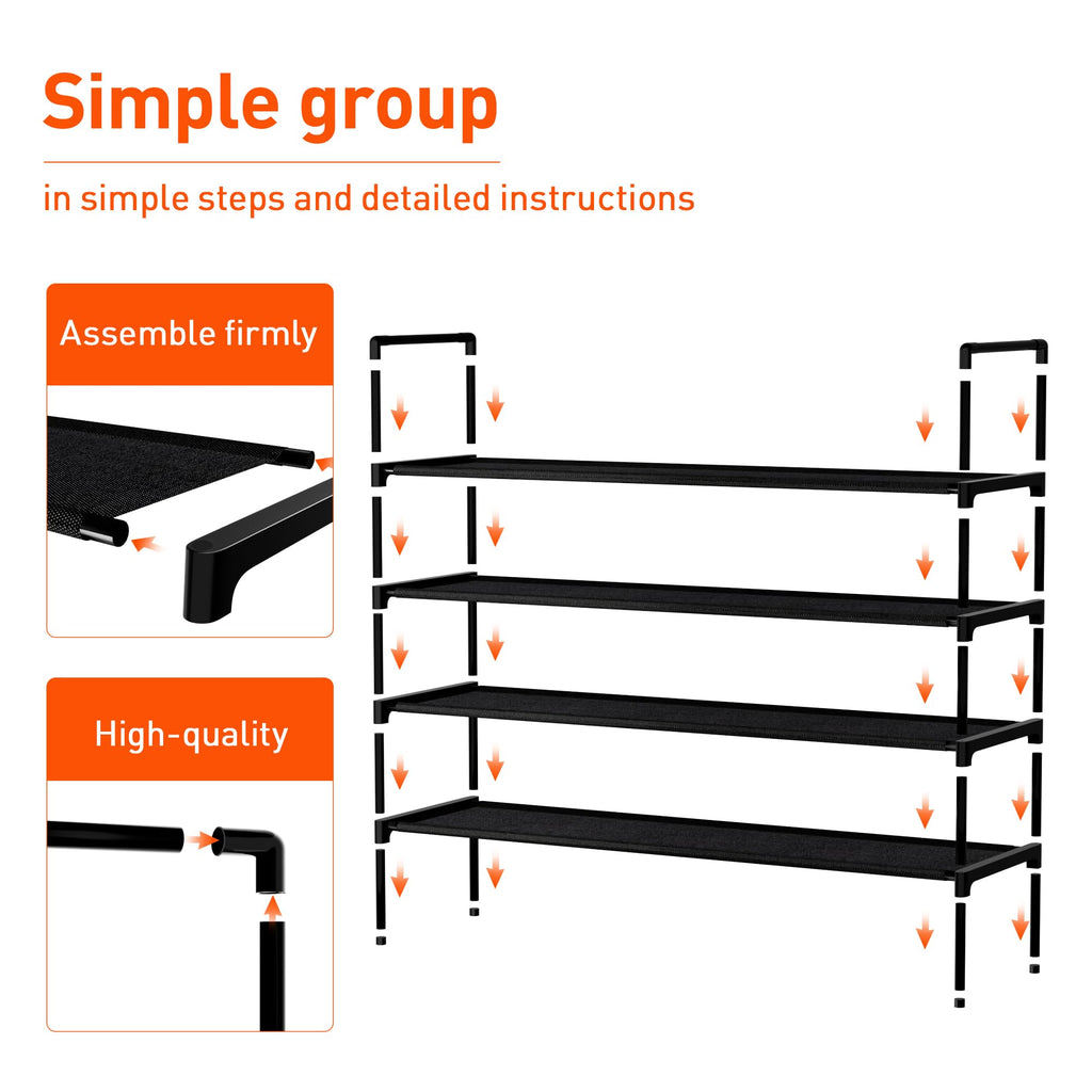 Nbwxcwbs Shoe Rack 4 Tier Shoe Organizer Shoe Storage Shoe Rack for Narrow Hallway Entryway Bedroom Easy Assembly (Black)