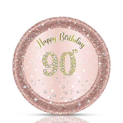 Fitoyplak 90th Birthday Decorations,50Pcs 7" 90th Birthday Paperplates,Rose Gold 90 Years Party Tableware Cake Plates,for Happy 90th Anniversary Party Decorations Supplies