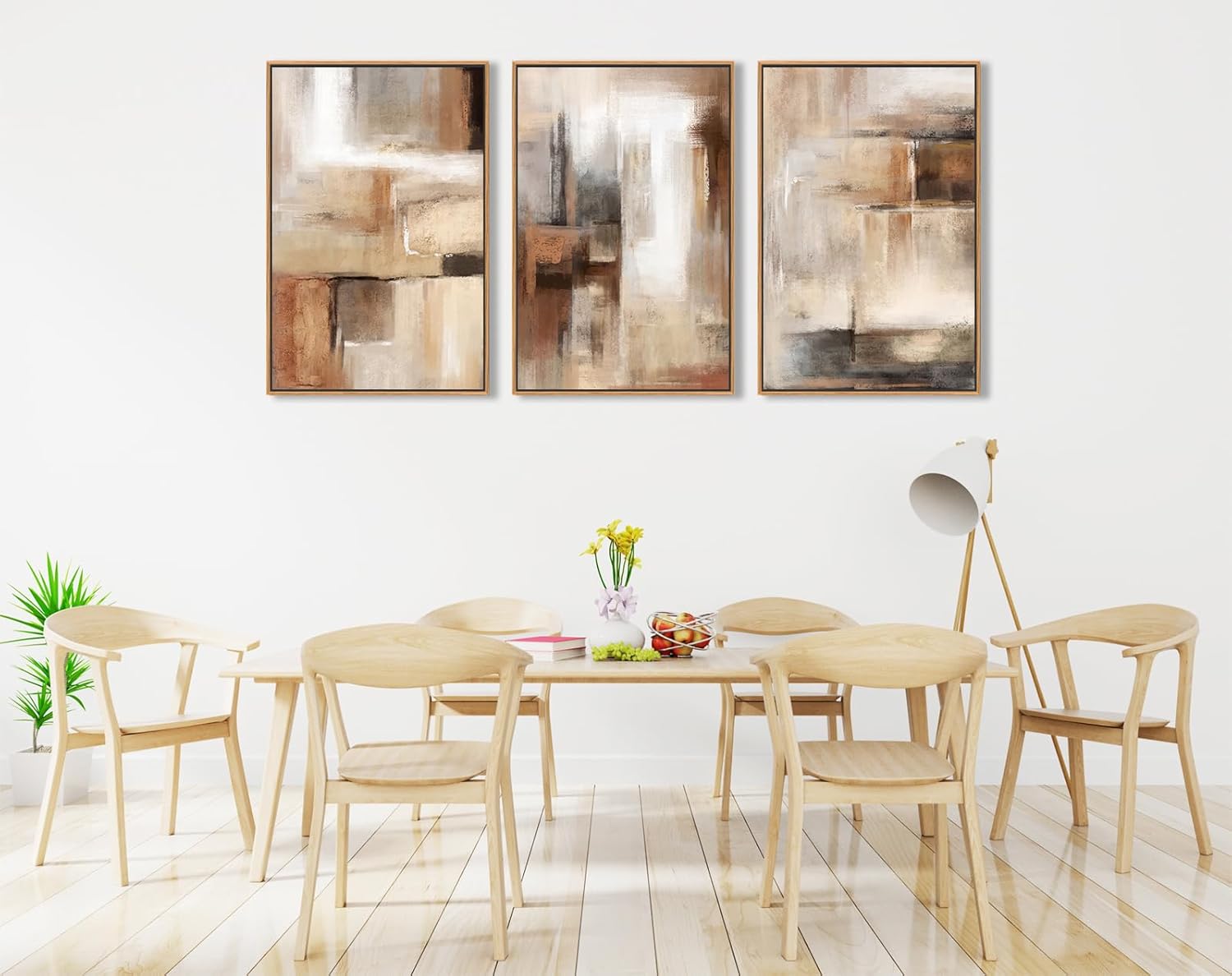 Skiennix Large Framed Canvas Wall Art - Brown Abstract Paintings for Living Room Decor | Set of 3 (48" x 24")