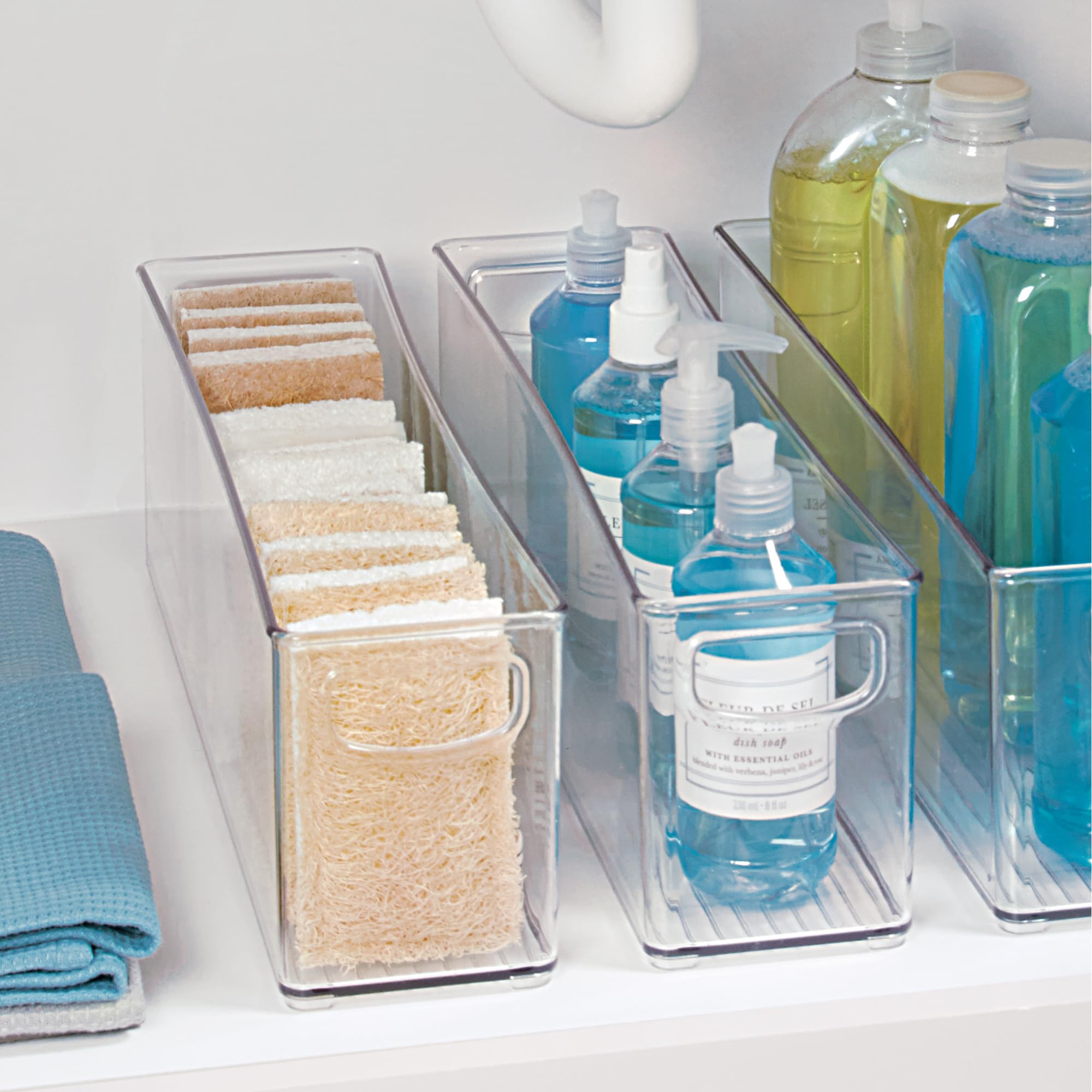 iDesign Small Stackable Storage Bins with Handles, Set of 4, Clear