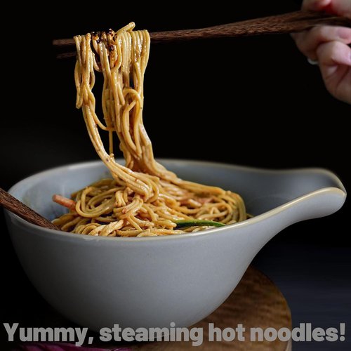 Artena Ramen Bowl Set - 42oz Ceramic Noodle Bowl with Chopsticks | Dishwasher & Microwave Safe, Blue Gourd Design