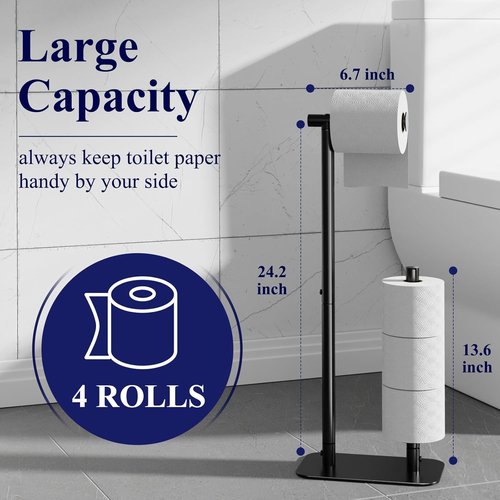 Kitsure Toilet Paper Holder - Rustproof Free Standing Design for 4 Rolls | Non-Slip Stable Base, Black