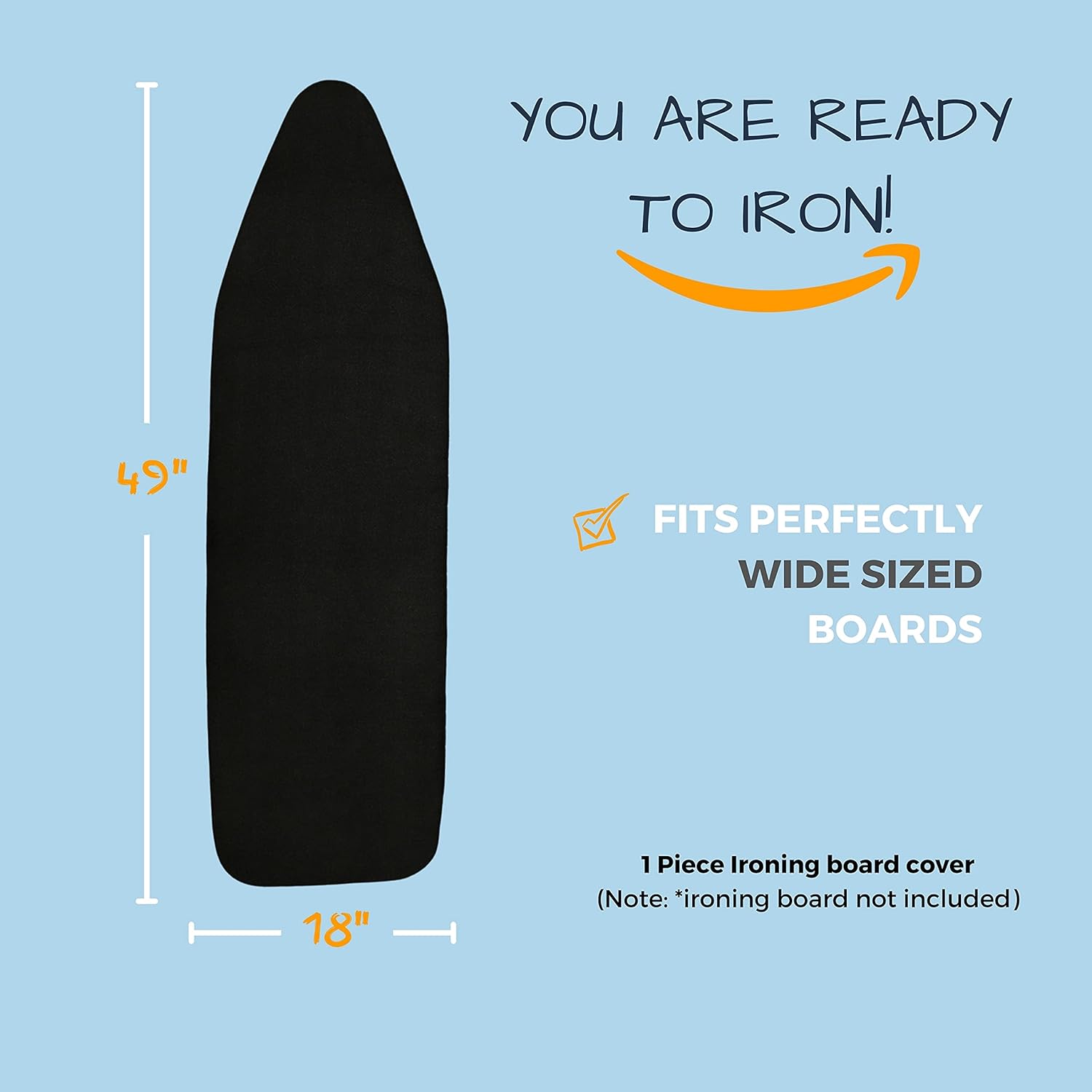 SAVUK Ironing Board Cover - Extra Thick, Heat Reflective Cotton Pad | 18" X 49" Adjustable Fit, Black