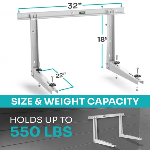 Heavy-Duty Outdoor Mini Split Wall Mount Bracket 9000 - 36000 BTU | Weatherproof Mini Split Mounting Bracket | Includes Drill Bit & Anti-Vibration Pads | Max 550lb Capacity