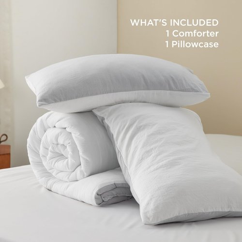 Bedsure Twin Size Comforter Set, Reversible White Soft Prewashed Bedding for All Seasons, 2 Pieces Warm Down Alternative Bed Set, 1 Lightweight Comforter (68"x88") and 1 Pillowcase