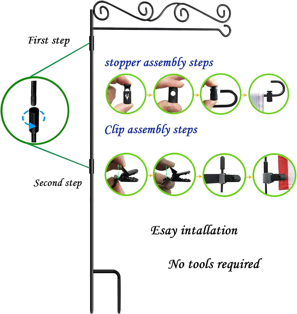 Akeydeco Garden Flag Pole Stand - Waterproof Holder with Stopper & Clip for Outdoor Use | Durable Powder-Coated Finish