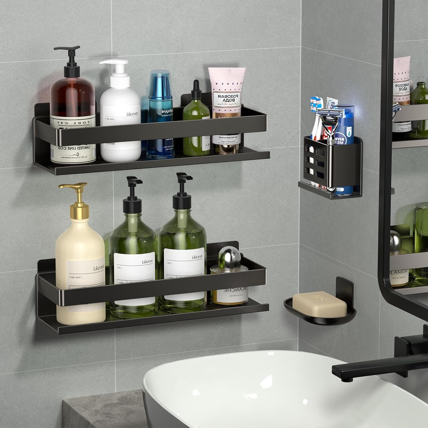 Regine Switzerland Shower Caddy - Rust-Proof Aluminum Shelf | 4 Pack, No Drilling Required for Easy Installation