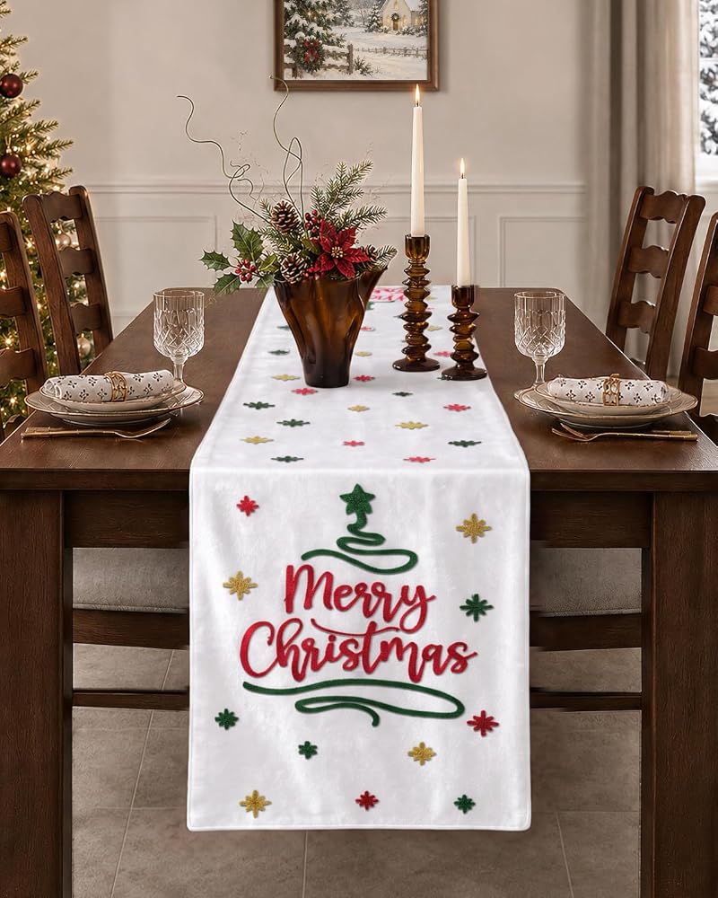 Snowfall Noel Embroidered Velvet Table Runner 13x72 - MuseHaus Variation