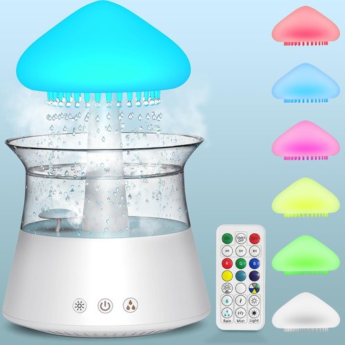 Diffuserlove Cloud Humidifier Rain Water Drip Diffuser Humidifier with Remote Waterfall Lamp Mushroom Humidifier Rain Sounds White Noise Humidifier Air Humidifiers for Bedroom Desk