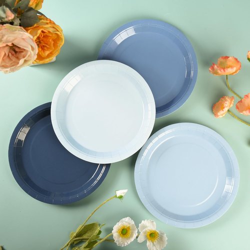 AimFun Dusty Blue Paper Plates Hanukkah Gradient Blue Party Plate 9 Inch Disposable Round Dinner Dessert Plates for Father’s Day Wedding Baby Bridal Shower Party Supplies Tableware Decor