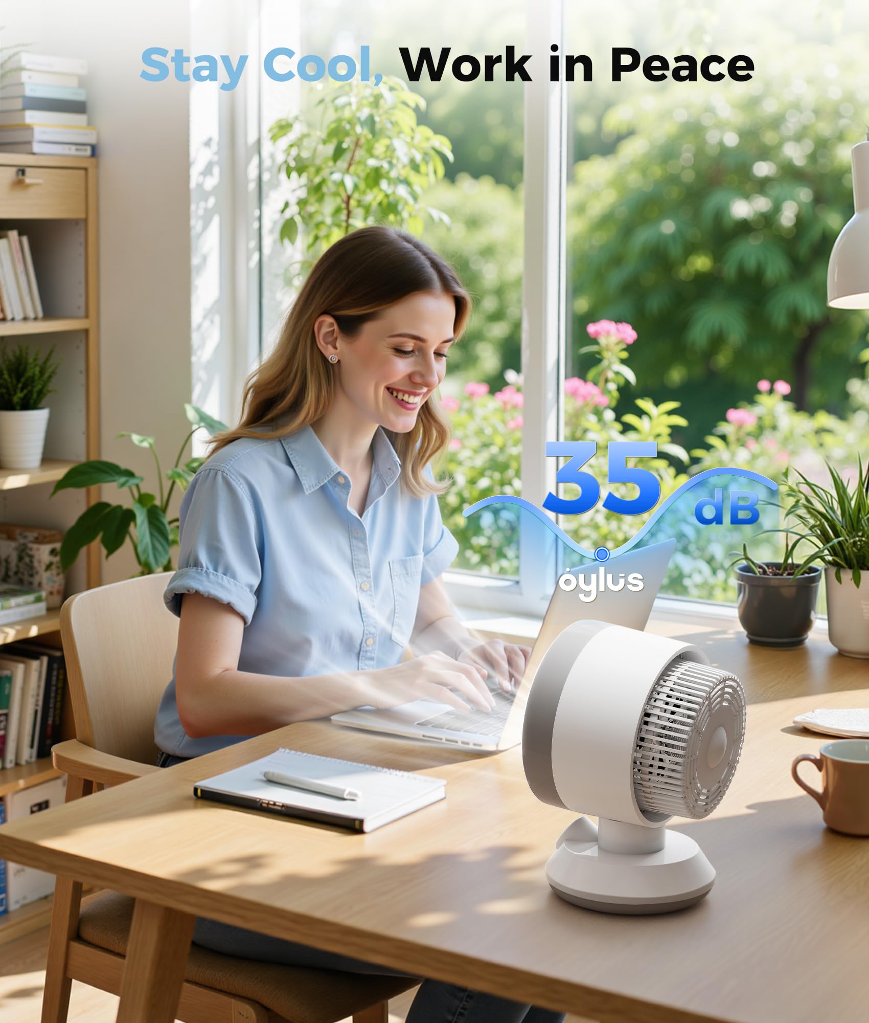 Oylus Heater and Fan Combo for Indoor Use, 2-in-1 1500W Portable Desk Heating & Cooling Fan, Oscillating with Adjustable Thermostat, 2 Heat & Fan Modes, Tip-Over Protection, Quiet Space Heater