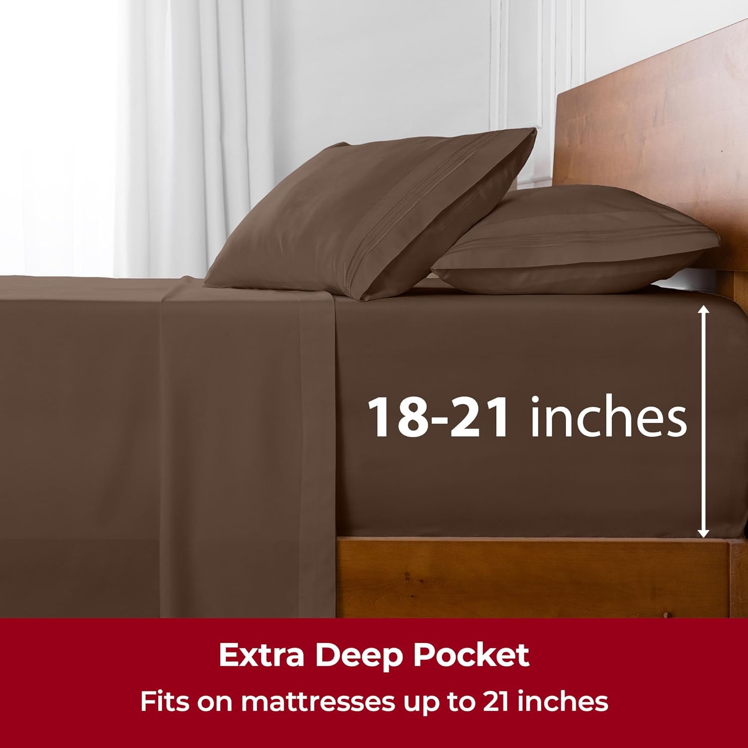Mellanni Extra Deep Split King Sheets - Hotel Luxury, Ultra Soft & Cooling Bedding - 5 PC Set in Brown