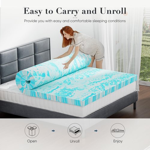 DUMOS Mattress Toppers Memory Foam Twin XL, 2 Inch Thick Bed Topper Pad Cooling Gel Infused Soft Comfy Padding Breathable for Sleeper Sofa Couch RV Camper, CertiPUR-US Certified, Blue