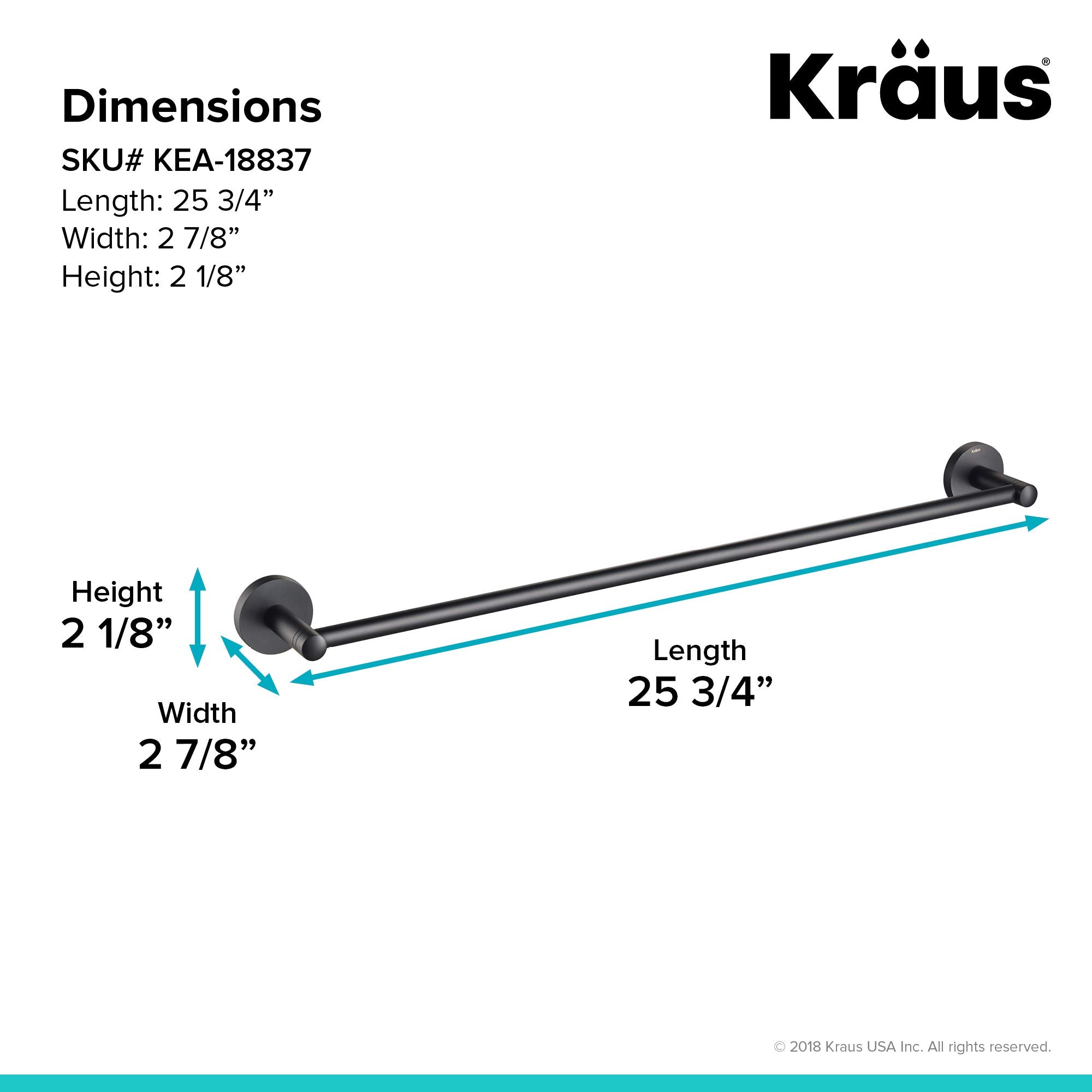 KRAUS Elie 24-inch Bathroom Towel Bar, Matte Black Finish, KEA-18837MB