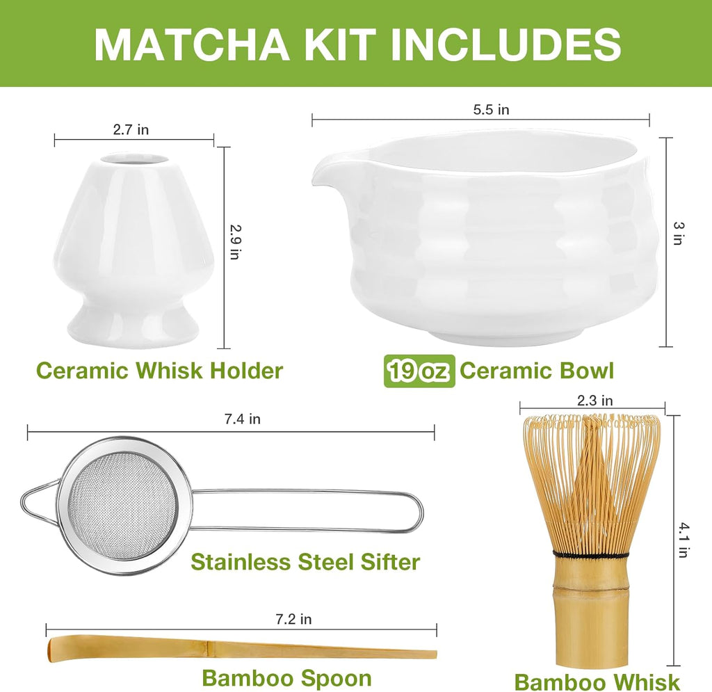 Skiennix Matcha Whisk Set - 5-Piece Japanese Tea Kit with Bowl, Bamboo Whisk & Sifter