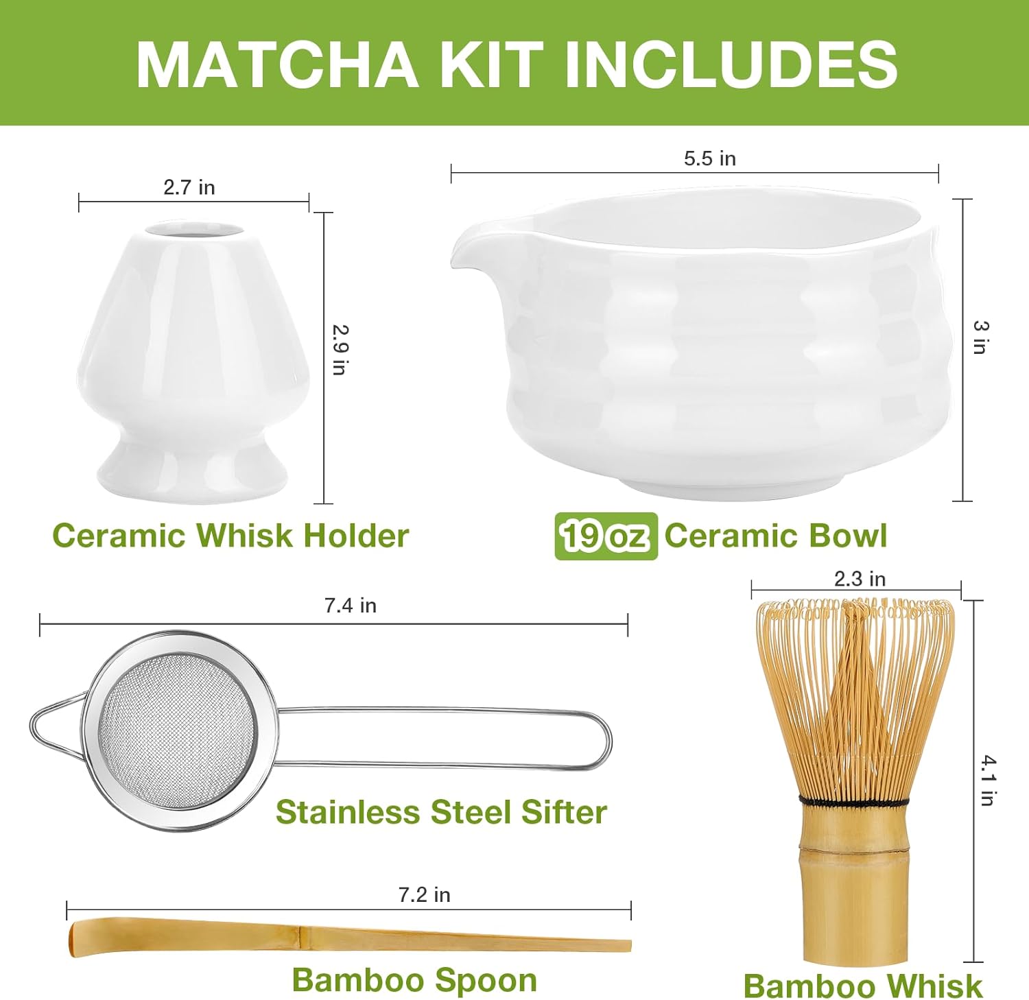 Skiennix Matcha Whisk Set - 5-Piece Japanese Tea Kit with Bowl, Bamboo Whisk & Sifter
