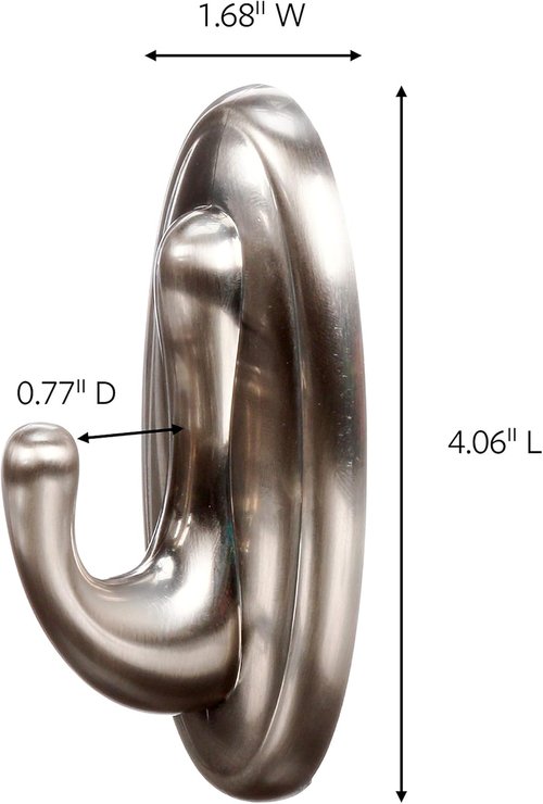 3M Command Large Traditional Plastic Hook - Brushed Nickel Finish for Easy Hanging Solutions