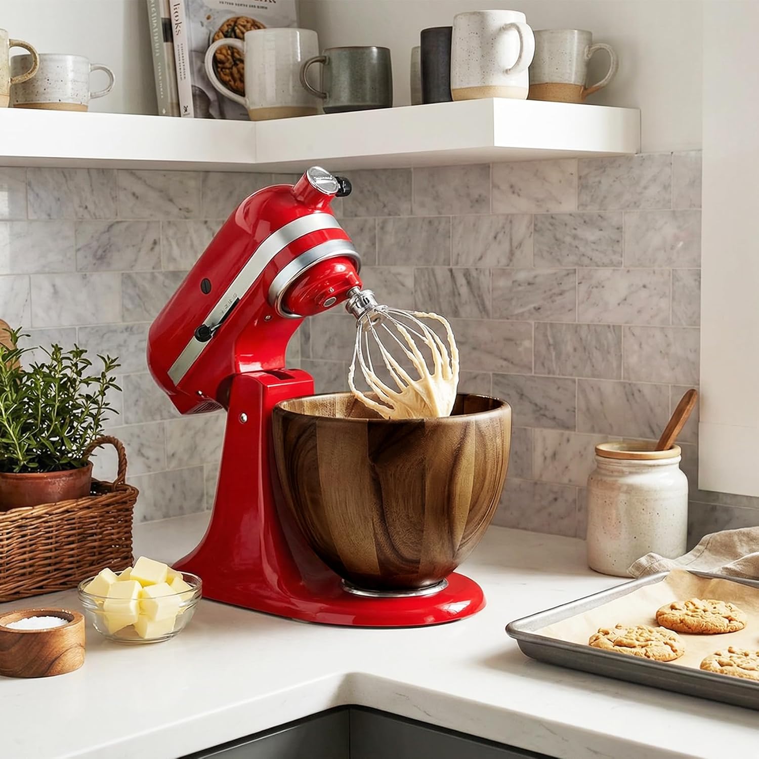 Premium Walnut Wood Mixing Bowl - Handmade Natural Design for KitchenAid 4.5 & 5 QT Tilt-Head Models | 5QT