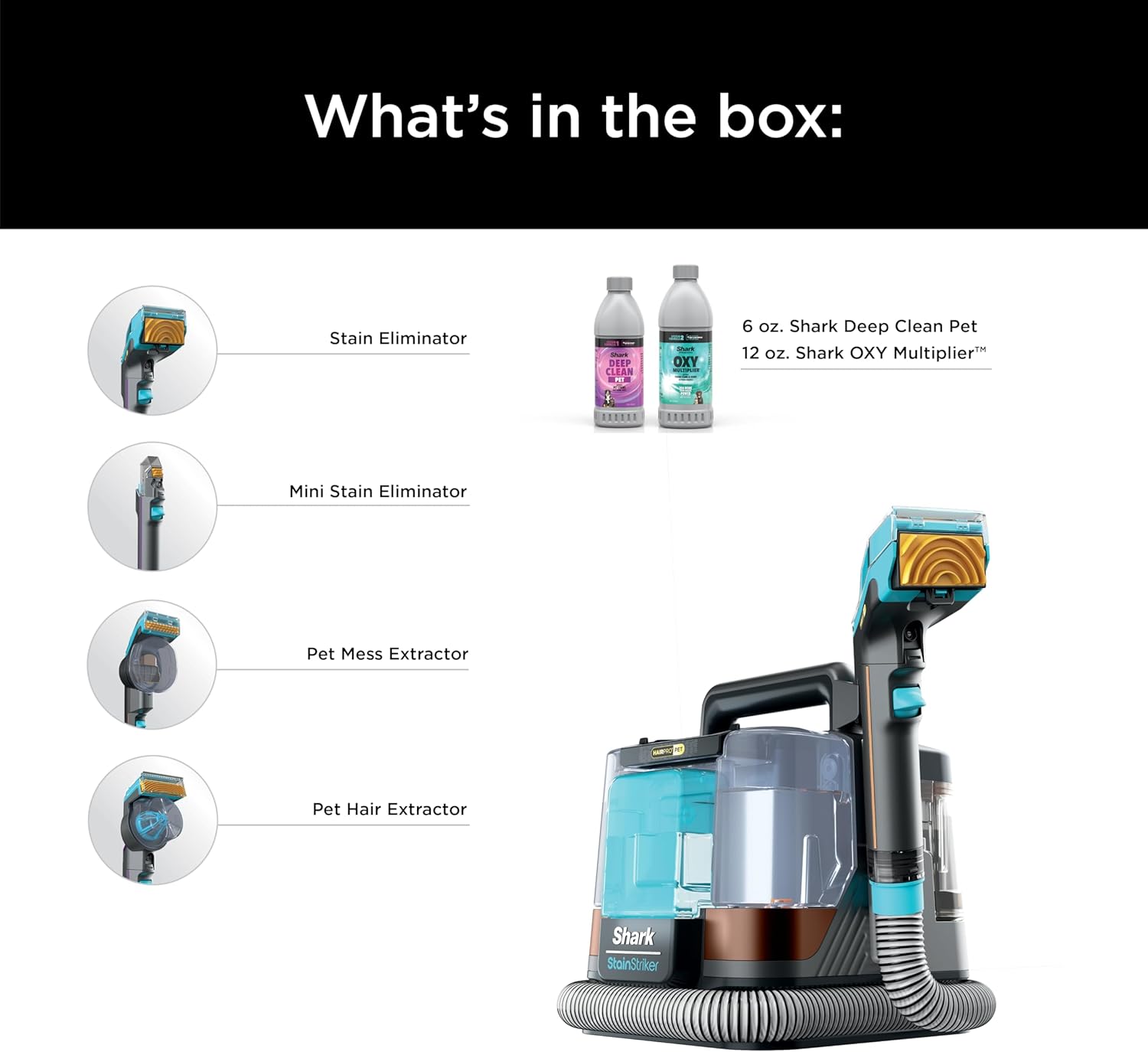 Shark StainStriker HairPro Portable Carpet Cleaner - Self-Cleaning with Pet Tools & Solutions | Copper, 4 Cleaning Tools