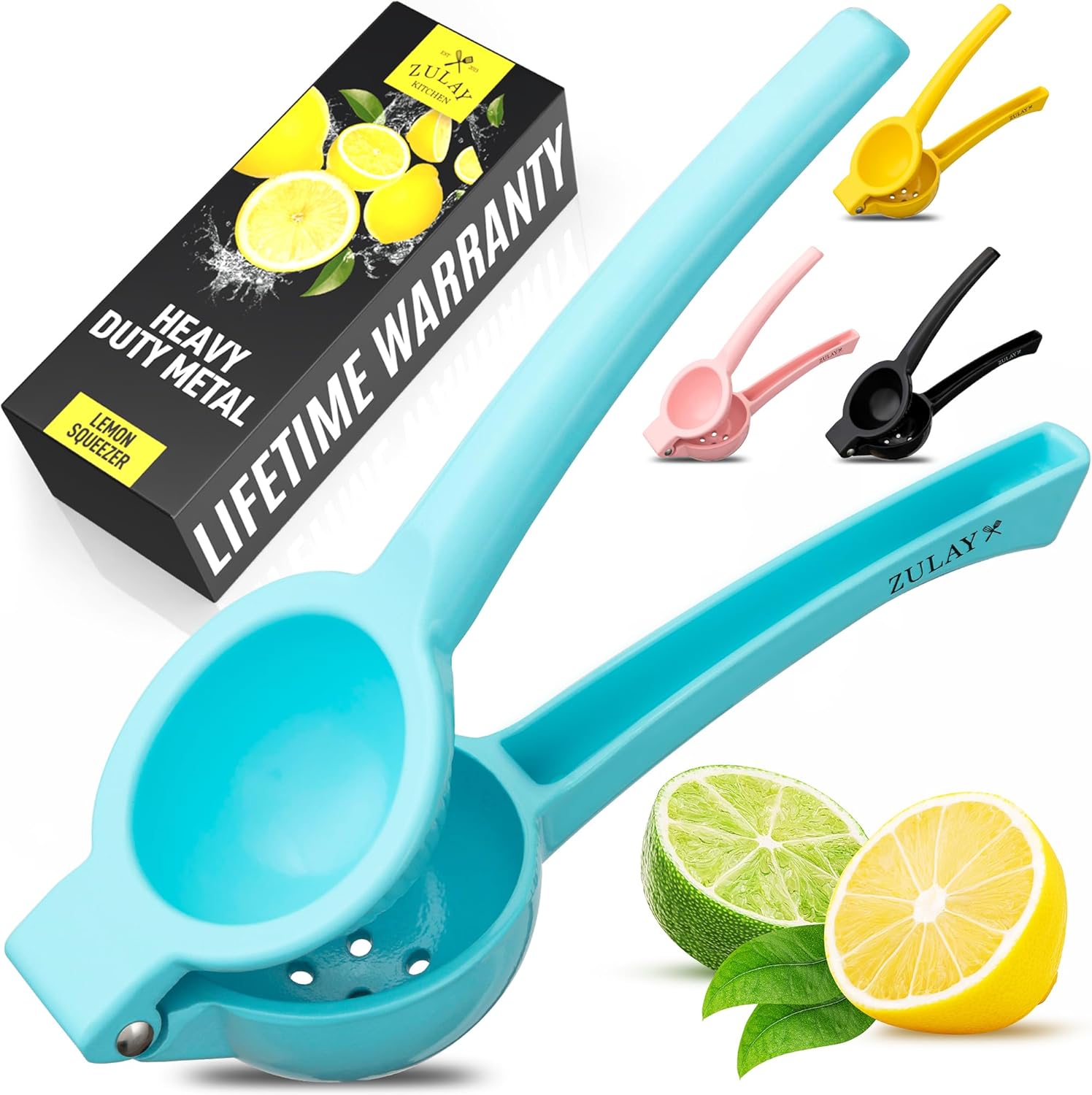 Zulay Premium Metal Lemon Squeezer - Manual Citrus Juicer for Maximum Juice Extraction | Light Blue