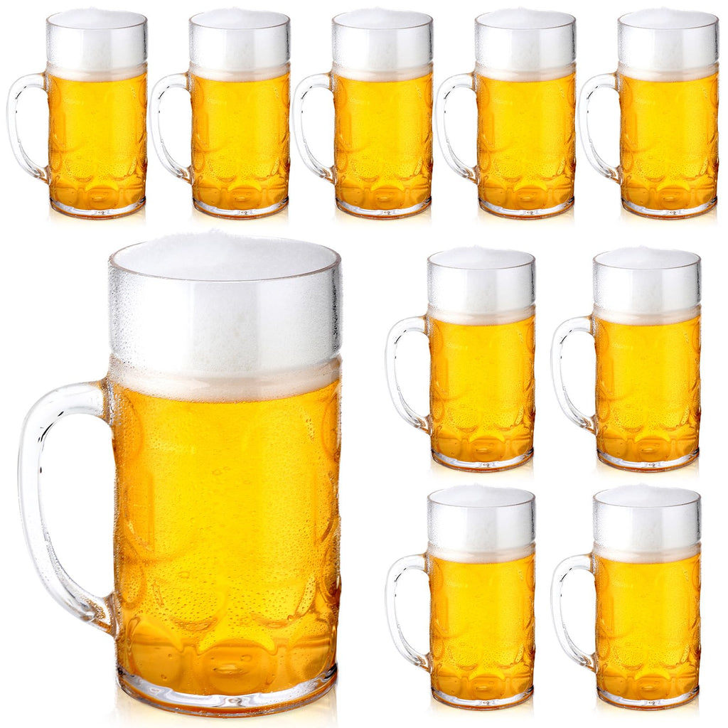 Suclain 10 Pcs Clear Plastic Beer Mugs with Handles,34 oz Large Dimpled Reusable Cups Classic Plastic Coffee Mugs for Beer, Whiskey, Juice, Coffee, Tea & Cocktail
