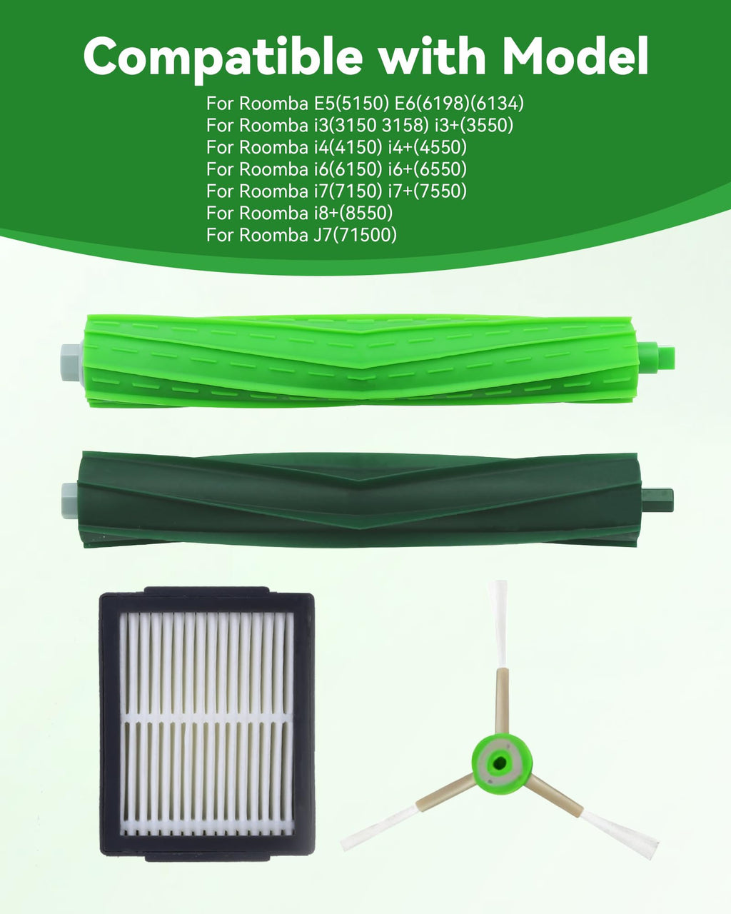 Replacement Parts for iRobot Roomba - Multi-Surface Rubber Brushes, HEPA Filters, Edge-Sweeping Brushes - Compatible with i Series (i3/i4/i6/i7/i8), J7, E Series (E5/E6/E7) Vacuum Cleaners
