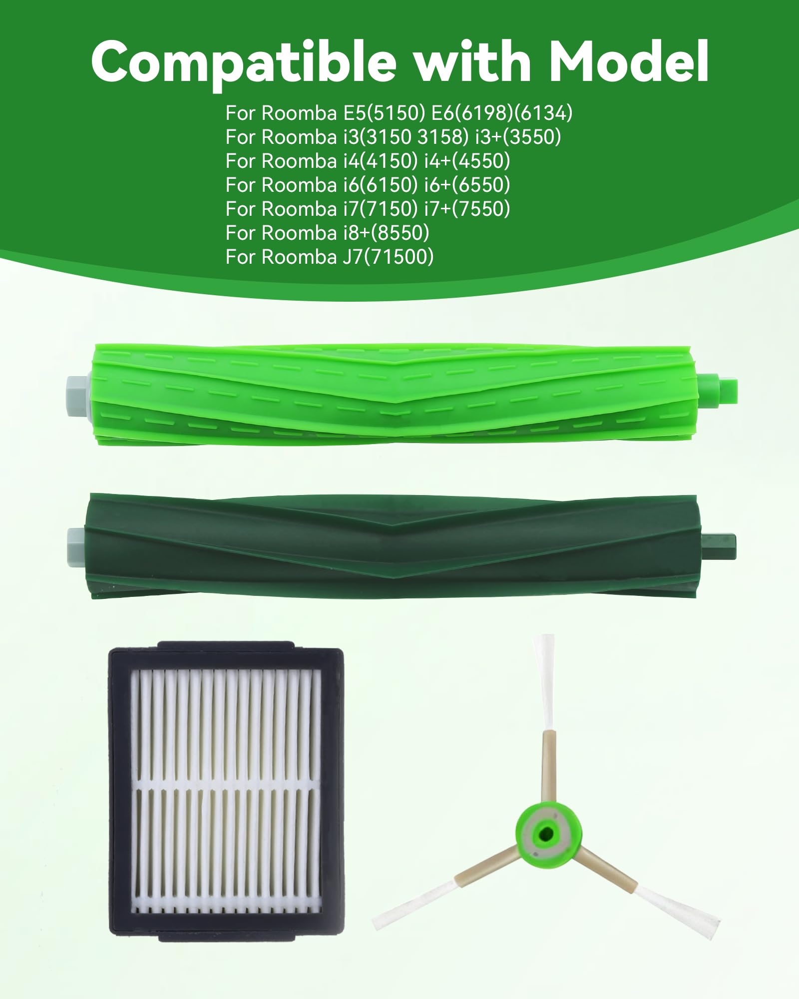 Replacement Parts for iRobot Roomba - Multi-Surface Rubber Brushes, HEPA Filters, Edge-Sweeping Brushes - Compatible with i Series (i3/i4/i6/i7/i8), J7, E Series (E5/E6/E7) Vacuum Cleaners