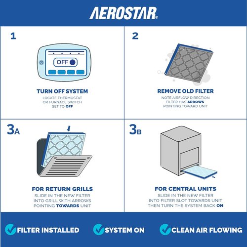 Aerostar 16x20x1 MERV 11 Pleated HVAC Filters - 4 Count | Removes Dust, Germs & Allergens