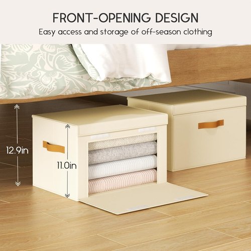 Homsorout Large Storage Bins with Lids - Front Opening Fabric Organizers | Collapsible Beige Baskets, 6 Pack