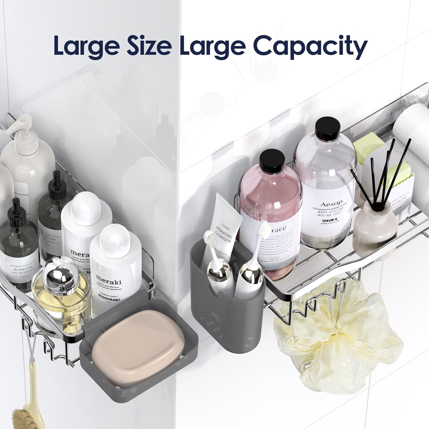 NESOMI Shower Caddy - Rustproof Stainless Steel Organizer with Large Capacity | 8-Pack No-Drill Storage Accessories