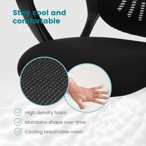 DUMOS Office Desk Chair - Ergonomic Mid Back with Lumbar Support & Rocking Mode, Height Adjustable with Fixed Armrest, Storage Back for Computer, Gaming, Conference, Meeting, 360° Swivel, Black
