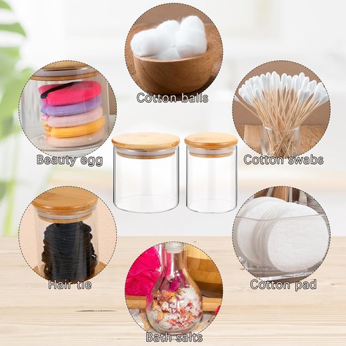 Dandat Glass Apothecary Jars - 6 Pack with Lids for Cotton Balls & Vanity Storage | 8.5 oz & 10.8 oz