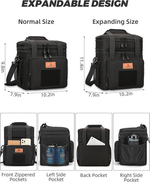 HSHRISH Tactical Lunch Box - Durable Insulated Cooler Bag for Men | Expandable, 20 Can Capacity, Black