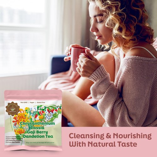 Liver Detox Tea for Women & Men Kidney & Liver Health,Goji Berry, Chrysanthemum, Dandelion, Wolfberry, Cassia Seed Herbel Tea Gifts for Women & Men