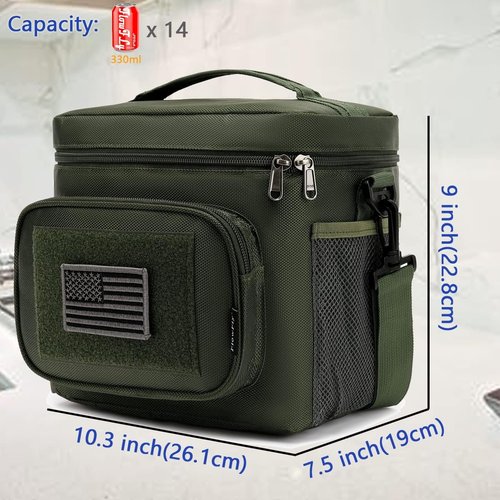 FlowFly Tactical Lunch Bag - Large Insulated Cooler Tote for Men & Women | Army Green, MOLLE/PALS Webbing