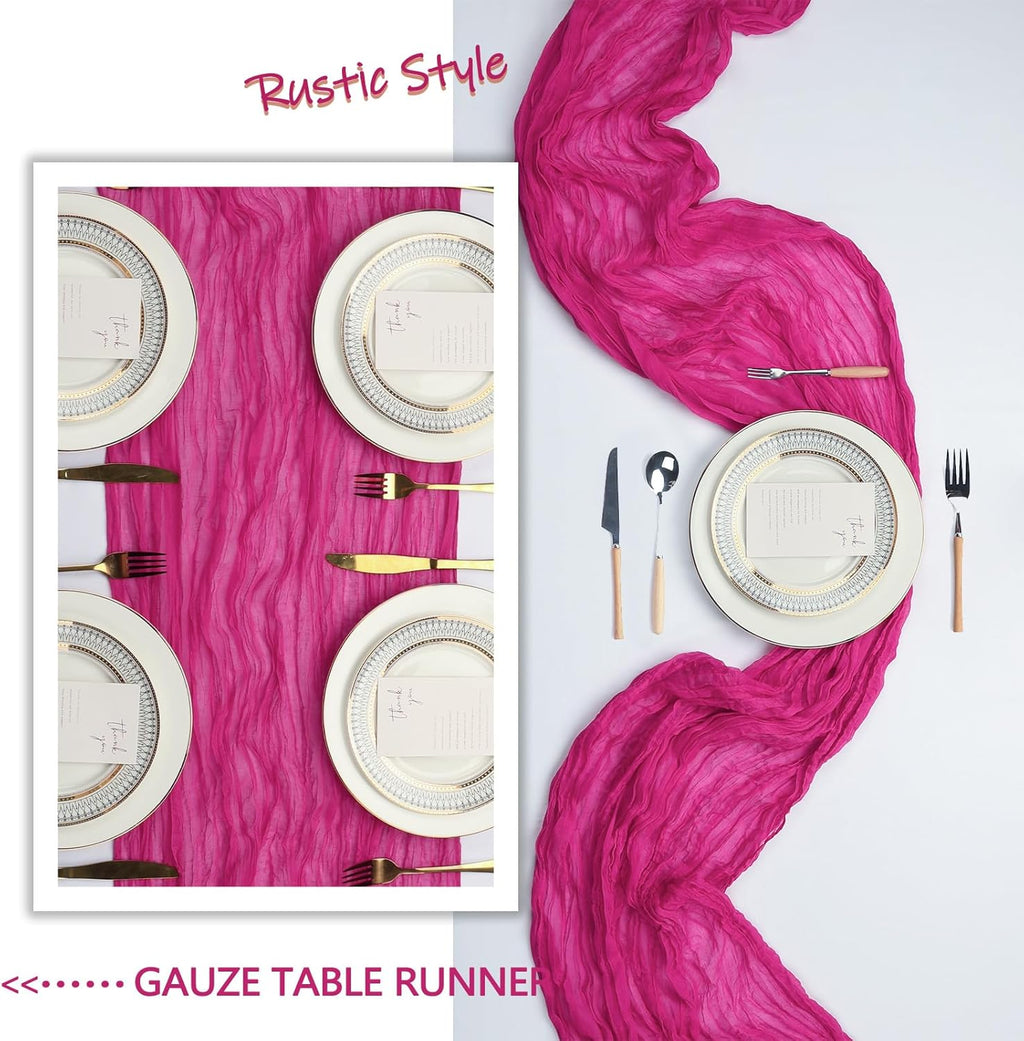Skiennix 6 Pack Hot Pink Cheesecloth Table Runners - 10Ft Boho Sheer Fabric for Weddings & Parties | 35x120 Inch