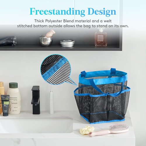 Lifewit Portable Mesh Shower Caddy - 7 Pocket Quick Dry Organizer for Dorm, Beach & Travel - Blue