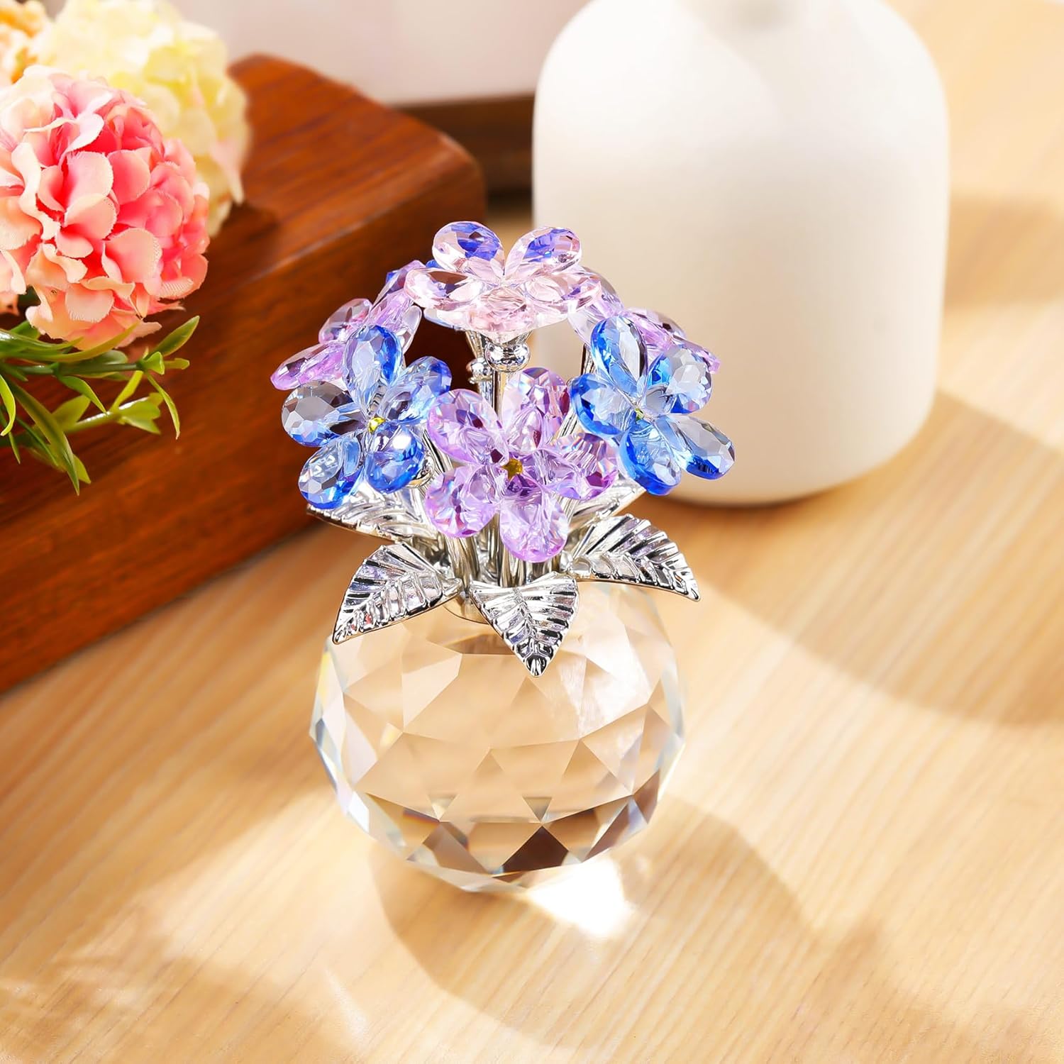 YWHL Colorful Crystal Forget-Me-Not Flower Figurine - Handmade Glass Home Decor | Perfect Gift for Women